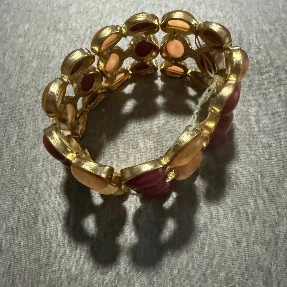 Gold and Red Stone Beaded Bracelet